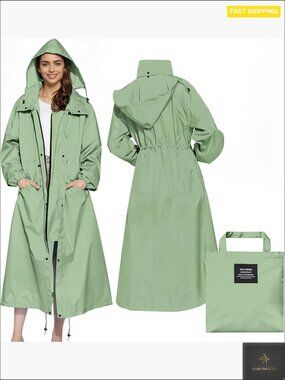 Long Raincoat Waterproof Packable Hooded Windbreaker Lightweight Adjustable